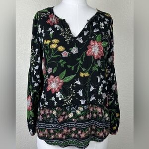 Old Navy Black Blouse with Floral Design